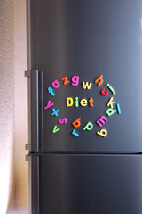 Word Diet from colorful magnetic letters on refrigerator