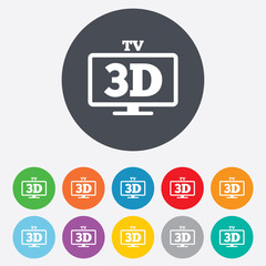 3D TV sign icon. 3D Television set symbol.