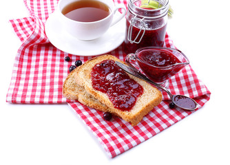 Delicious toast with jam isolated on white