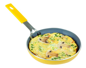 Omelet with mushrooms isolated on white