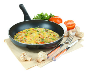 Omelet with mushrooms isolated on white