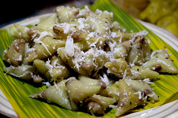 Thai dessert, steamed sticky rice with banana