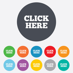 Click here sign icon. Press button.