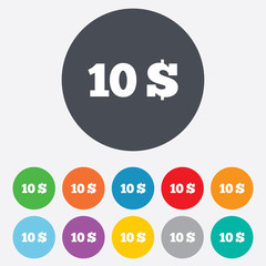 10 Dollars sign icon. USD currency symbol.