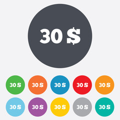 30 Dollars sign icon. USD currency symbol.