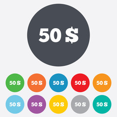 50 Dollars sign icon. USD currency symbol.