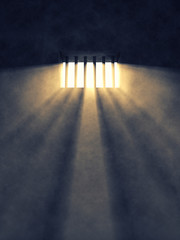 Prison cell interior , barred window , Freedom