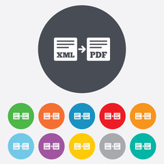 Export XML to PDF icon. File document symbol.