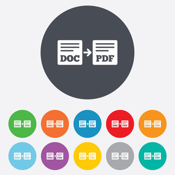 Export DOC to PDF icon. File document symbol.