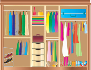 Fitted Wardrobe with clothes and shoes