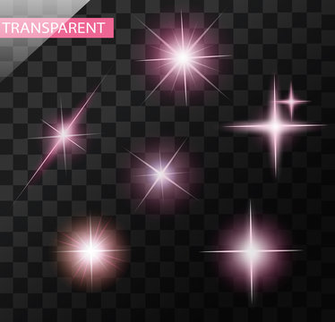 Set of different sparkling pink light effects vector