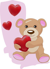 Teddy bear with heart - obrazy, fototapety, plakaty
