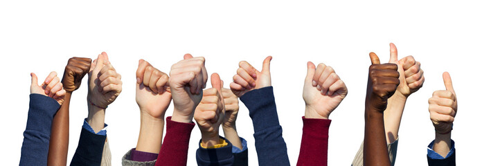 Multiracial Thumbs Up on White Background