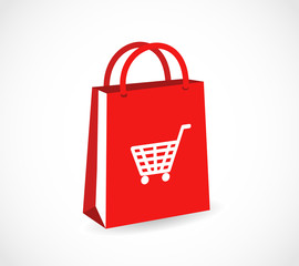 Red shopping paper bag with basket icon VECTOR