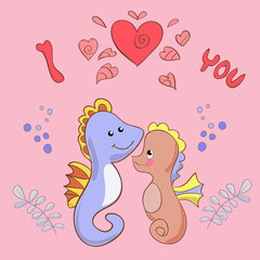 Lovers seahorses greeting card for Valentine's day