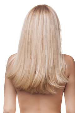 back of girl with beautiful long blonde hair