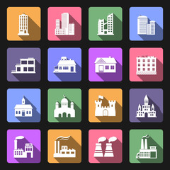 Building vector flat icons set
