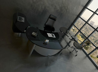 Naklejka premium Black office room interior with modern desk