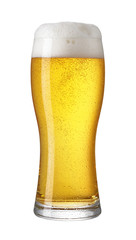 Glass of light beer isolated on a white background