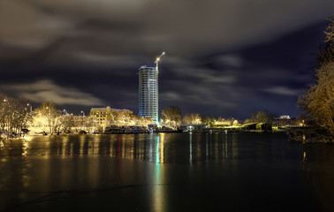 Night view at Riga, Latvia with skyscrapers
