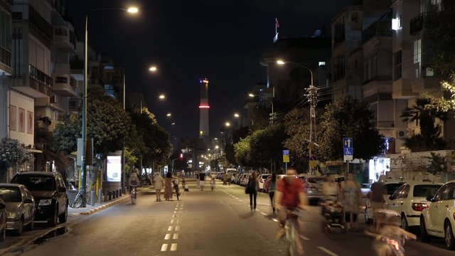 Tel Aviv night Ben Yehuda street time lapse