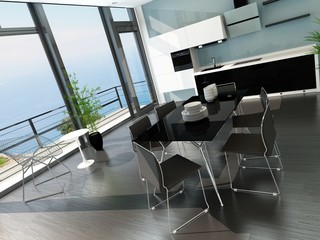 Fototapeta na wymiar Luxury kitchen interior with modern furniture