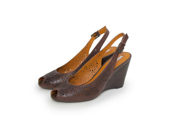 A pair of women's high-heel shoes against white background