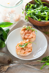 sandwiches with salmon pate and arugula