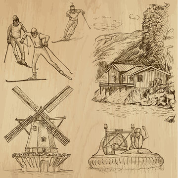 SCANDINAVIA set no.7 - Collection of hand drawn illustrations