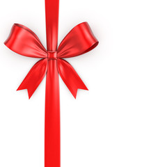 Shiny red satin ribbon on white background