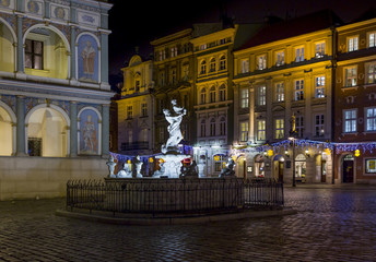 Fragment of  historical town square in Poznan, Poland with a fou © greir