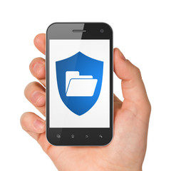 Finance concept: Folder With Shield on smartphone