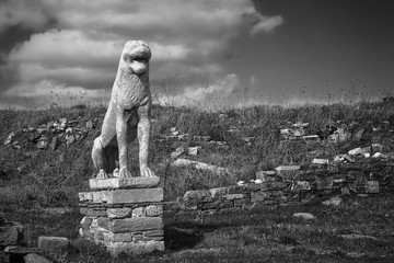 Ancient ruins on the island of Delos off the coast of Greece.