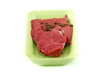fresh beef plastic plate from supermarket
