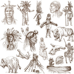 INDIANS and Wild West. Collection of hand drawn illustrations - 60296790