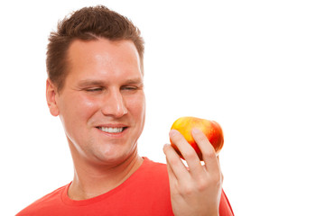 man holding apple. Diet health care healthy nutrition.