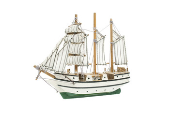 Wooden ship toy model, isolated on white background