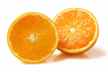 Orange fruit slice on white background