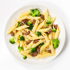 Delicious pasta with sausage and broccoli