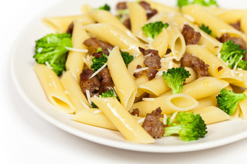 Delicious pasta with sausage and broccoli