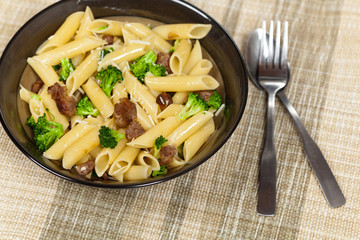 Delicious pasta with sausage and broccoli