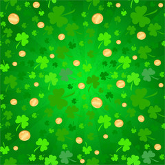 Clovers and coins background on St. Patrick's Day