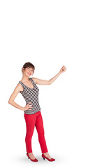 Young lady gesturing with copy space