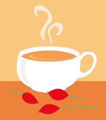 Illustration of herbal tea and rose hip