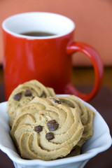close up cookies with coffee