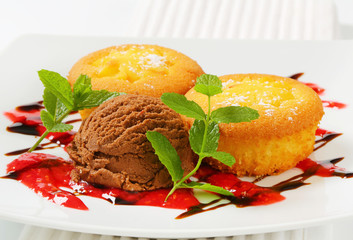 Custard filled muffins  with ice cream