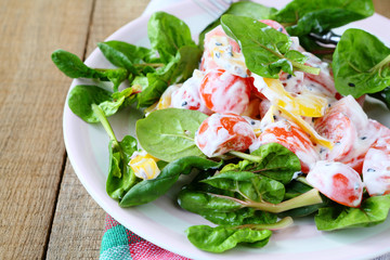 salad of peppers, tomatoes with Greek yogurt