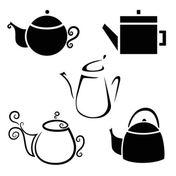 Set isolated icon kettles, teapots, coffee pot
