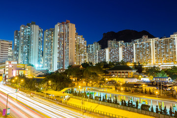Fototapeta na wymiar Kowloon residential district in Hong Kong at night