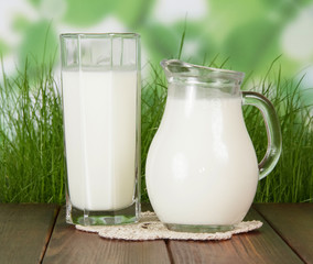Milk jug on wooden desk